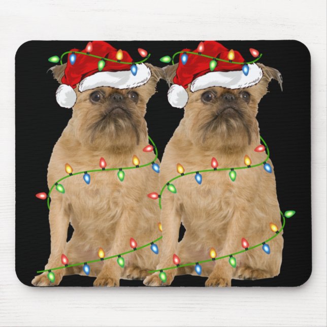 Xmas Lights Santa Hat Brussels Griffon Dog Christm Mousepad (Vorne)