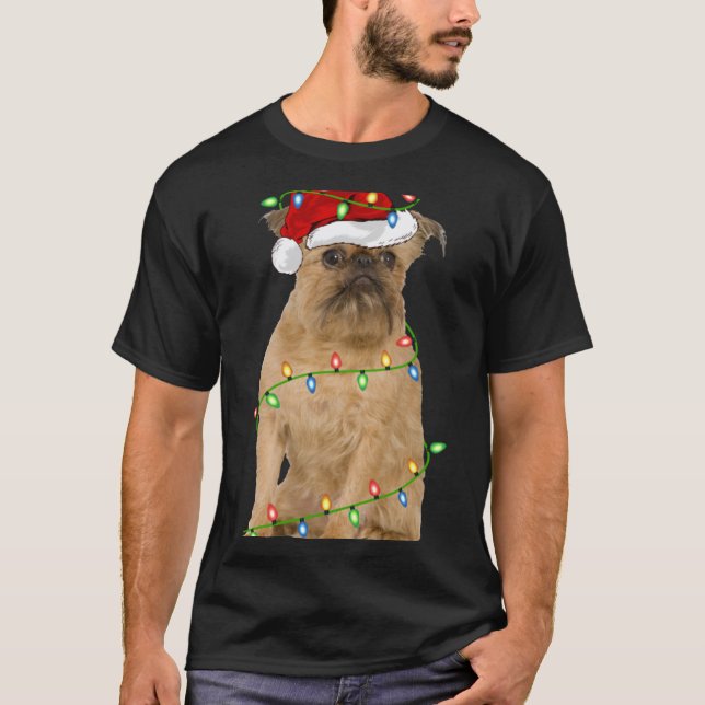 Xmas Lights Santa Hat Brussels Griffon Dog Christm T-Shirt (Vorderseite)