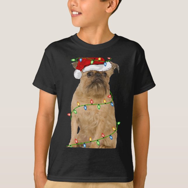 Xmas Lights Santa Hat Brussels Griffon Dog Christm T-Shirt (Vorderseite)