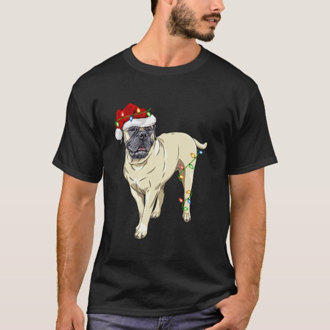 Xmas Lights Santa Hat English Mastiff Dog Christma T-Shirt (Vorderseite)