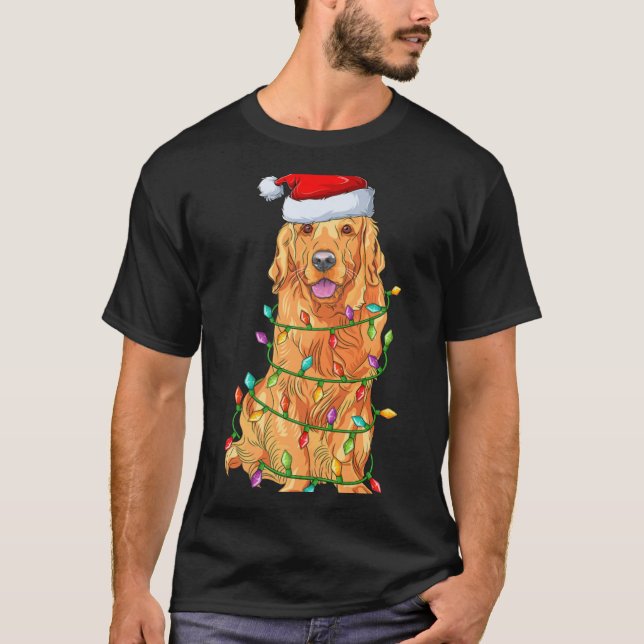Xmas Lights Santa Hat Golden Retriever Dog Christm T-Shirt (Vorderseite)