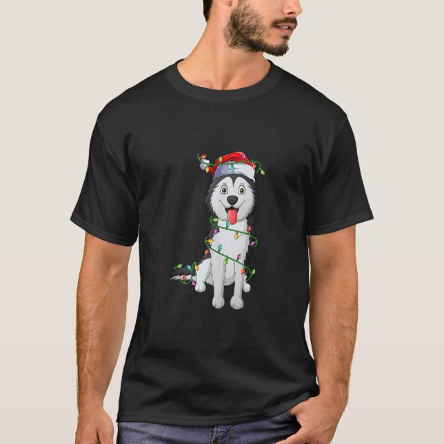 Xmas Lights Santa Hat Husky Dog Christmas Tank Top (Vorderseite)