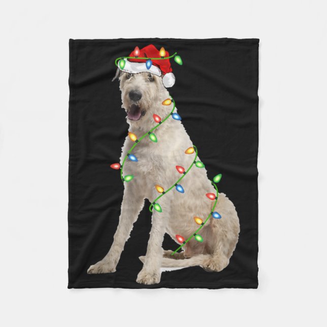 Xmas Lights Santa Hat Irish Wolfhound Dog Christma Fleecedecke (Vorderseite)
