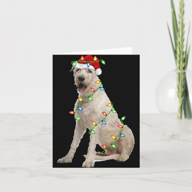 Xmas Lights Santa Hat Irish Wolfhound Dog Christma Karte (Vorderseite)
