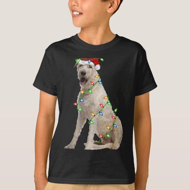 Xmas Lights Santa Hat Irish Wolfhound Dog Christma T-Shirt (Vorderseite)