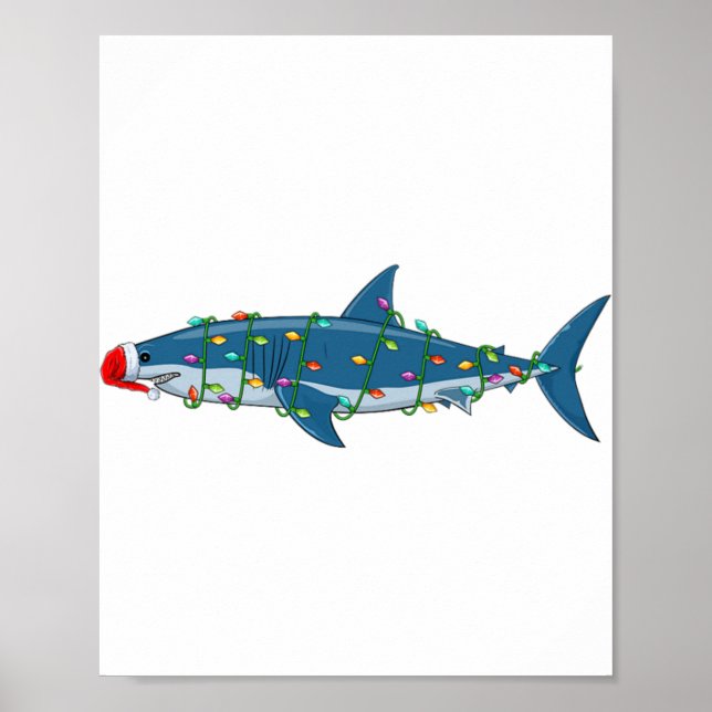 Xmas Lights Santa Hat Mako Shark Christmas Premium Poster (Vorne)