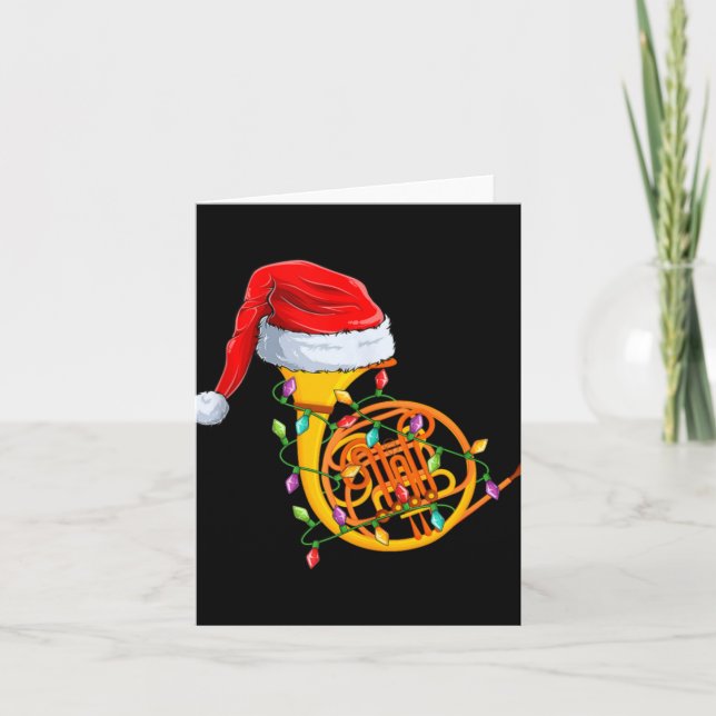 Xmas Lights Santa Hat Musical French Horn Christma Karte (Vorderseite)