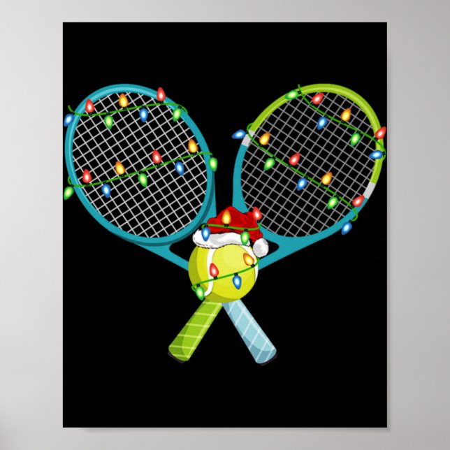 Xmas Lights Santa Hat Tennis Christmas Premium  Poster (Vorne)