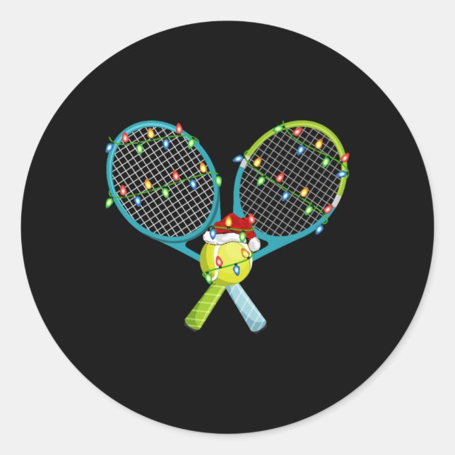 Xmas Lights Santa Hat Tennis Christmas Premium  Runder Aufkleber (Vorderseite)