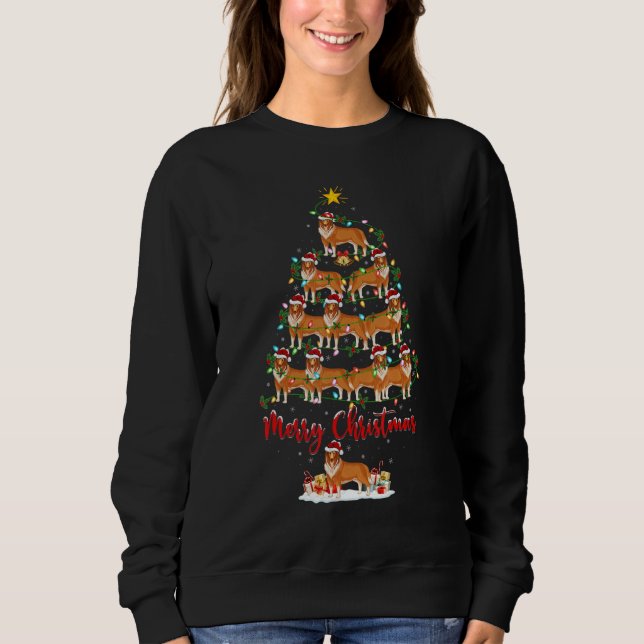 Xmas Lights Santa Rough Collie Dog Christmas Tree  Sweatshirt (Vorderseite)
