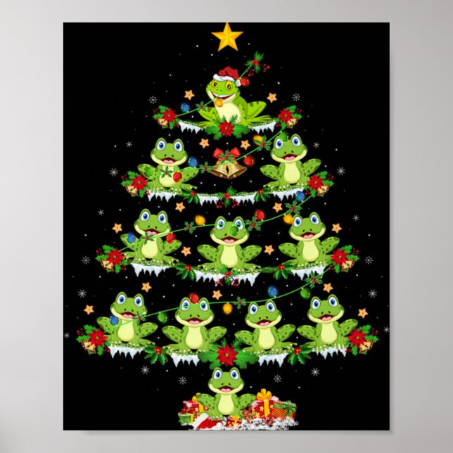 Xmas Lights Santa Tree Frog Christmas Tree Premium Poster (Vorne)