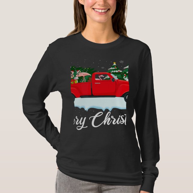 Xmas Lights Tree Santa Flamingo Red Truck Merry Ch T-Shirt (Vorderseite)