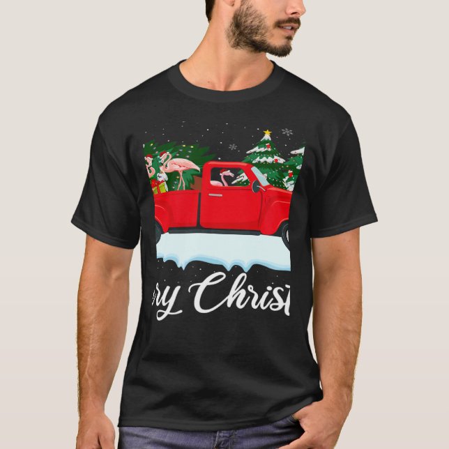 Xmas Lights Tree Santa Flamingo Red Truck Merry Ch T-Shirt (Vorderseite)