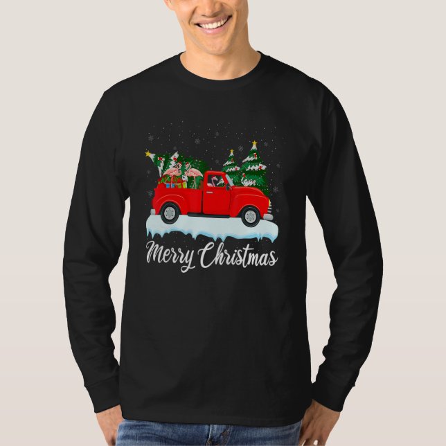 Xmas Lights Tree Santa Flamingo Red Truck Merry Ch T-Shirt (Vorderseite)
