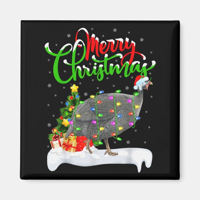 Xmas Lights Tree Santa Guinea Fowl Bird Merry Chri Magnet (Vorne)