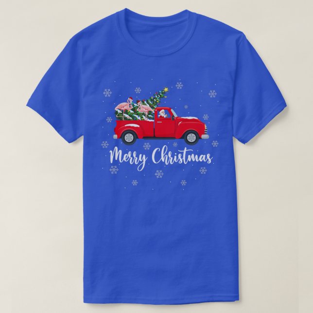 Xmas Lights Tree Santa Ride Flamingo Red Truck Chr T-Shirt (Design vorne)