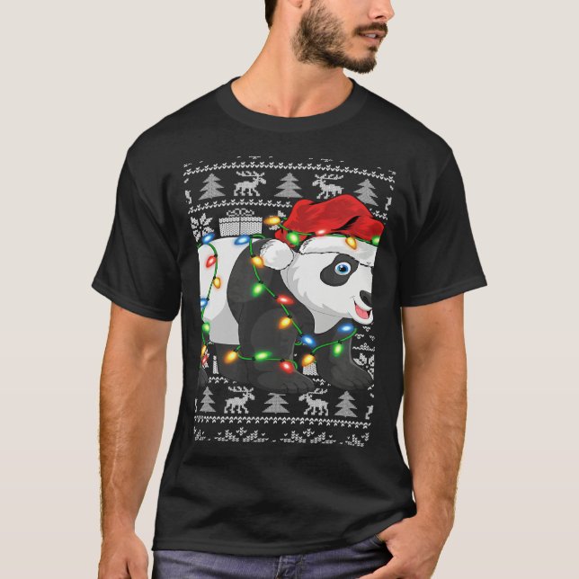 Xmas Lights Ugly Santa Hat Panda Christmas T-Shirt (Vorderseite)