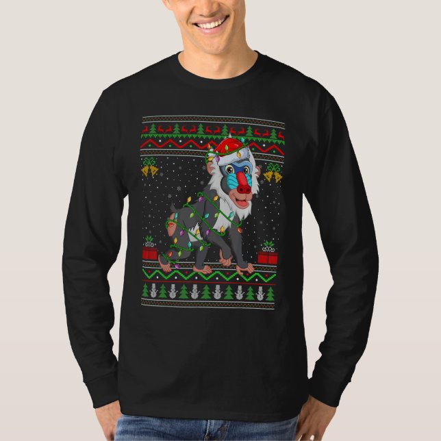 Xmas Lights Ugly Sweater Style Santa Baboon Christ T-Shirt (Vorderseite)