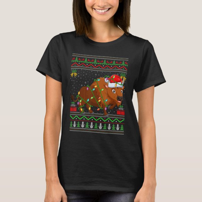 Xmas Lights Ugly Sweater Style Santa Bison Christm T-Shirt (Vorderseite)