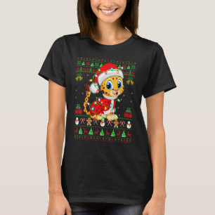   Xmas Lights Ugly Sweater Style Santa Cheetah Chr T-Shirt