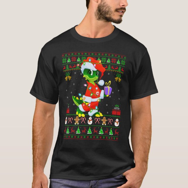 Xmas Lights Ugly Sweater Style Santa Crocodile Chr T-Shirt (Vorderseite)