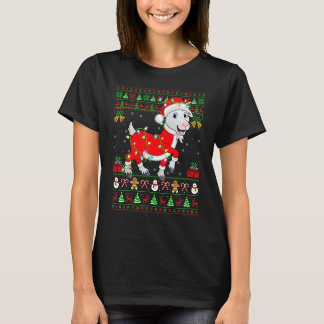 Xmas Lights Ugly Sweater Style Santa Goat Christma T-Shirt (Vorderseite)