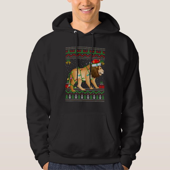 Xmas Lights Ugly Sweater Style Santa Mountain Lion Hoodie (Vorderseite)