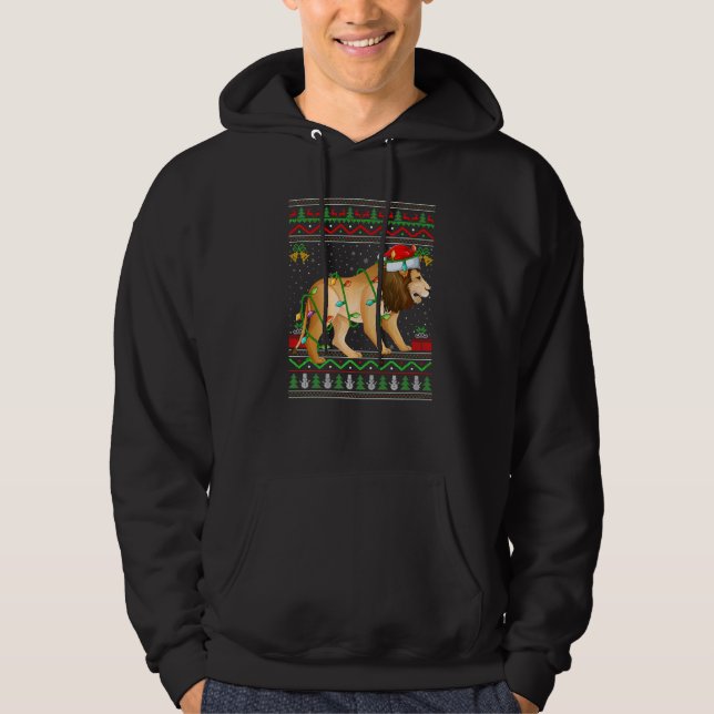 Xmas Lights Ugly Sweater Style Santa Mountain Lion Hoodie (Vorderseite)