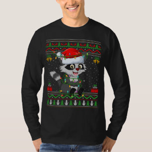 Xmas Lights Ugly Sweater Style Santa Raccoon Chris T-Shirt