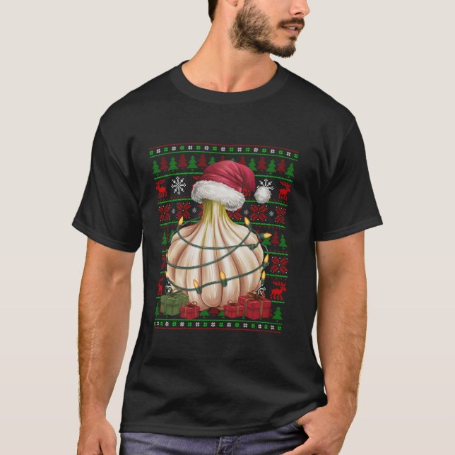 Xmas Lights Ugly Weihnachtsmannmütze Gemüses Knobl T-Shirt (Vorderseite)