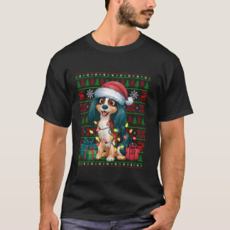 Xmas Lights Ugly Weihnachtsmannmütze Kooikerhondje T-Shirt