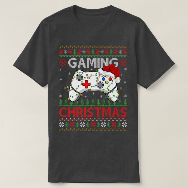 Xmas Lights Video Game Controller Ugaming Chri T-Shirt (Design vorne)