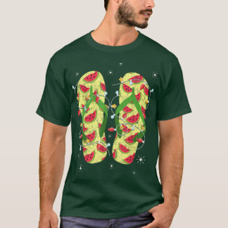 Xmas Lights Watermelon Flip Flops Tropical Christm T-Shirt