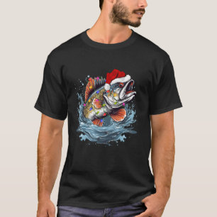 Xmas Lights Weihnachtsmannmütze Bass Fish Fish Wei T-Shirt