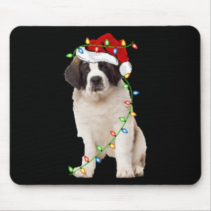 Xmas Lights Weihnachtsmannmütze Saint Bernard Dog Mousepad