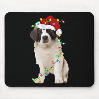 Xmas Lights Weihnachtsmannmütze Saint Bernard Dog  Mousepad