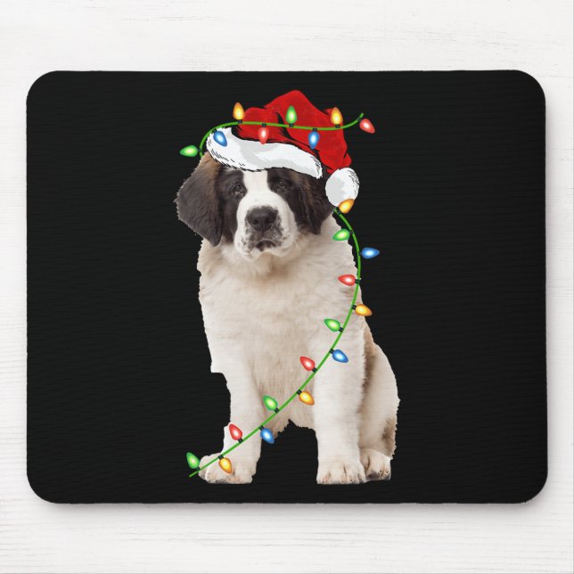 Xmas Lights Weihnachtsmannmütze Saint Bernard Dog  Mousepad (Vorne)