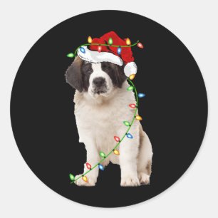 Xmas Lights Weihnachtsmannmütze Saint Bernard Dog Runder Aufkleber