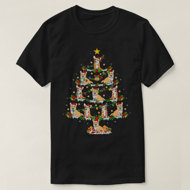 Xmas Lights Welsh Corgi Dog Weihnachtsbaum1868 T-Shirt (Design vorne)