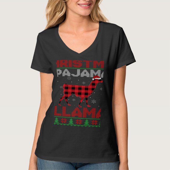 Xmas Llama Red Buffalo Plaid Ugly Llama Christmas  T-Shirt (Vorderseite)