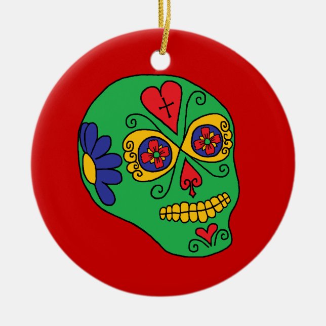 Xmas Lucha Libre Sugar Skull Keramikornament (Vorne)