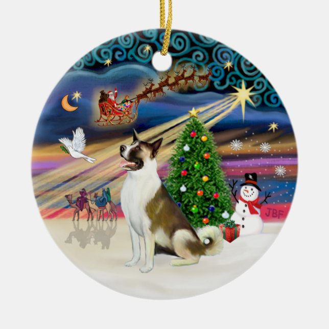 Xmas Magic - Akita (braunweiß) Keramik Ornament (Vorne)