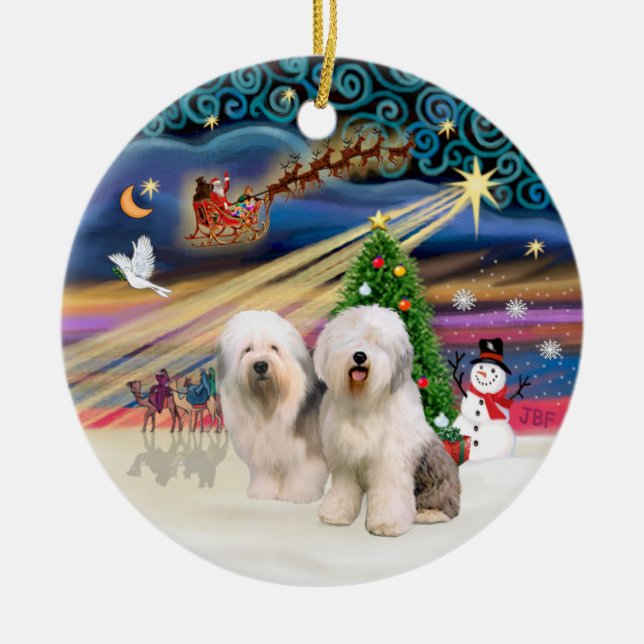 Xmas Magic - Altes Englisch (zwei) Keramik Ornament (Vorne)