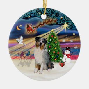 Xmas Magic - Aussie Shepherd (Merle) Keramikornament