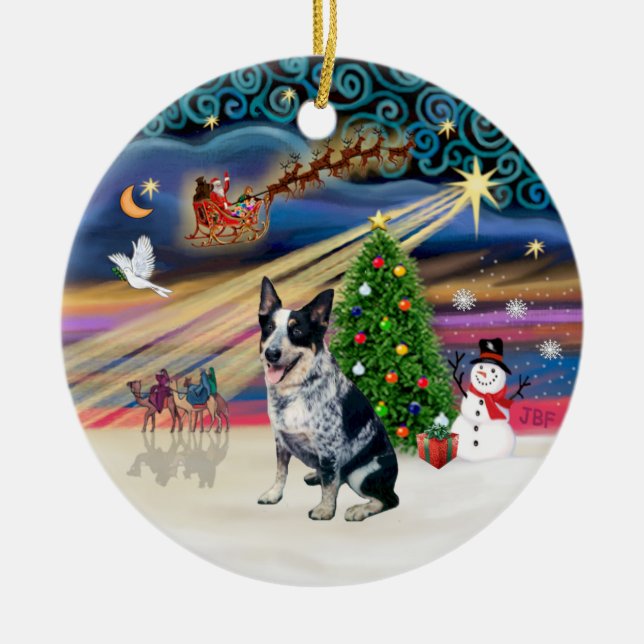 Xmas Magic - Australischer Rinderhund Keramikornament (Vorne)