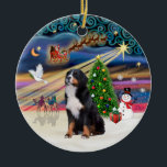 Xmas Magic - Bernese Mountain Hund 2 Keramik Ornament<br><div class="desc">Ein Berner Hund ist der Mittelpunkt dieser Entwürfe,  die einige der wichtigsten Symbole der Weihnachtszeit vermischt,  darunter die drei Weisen,  die vom Stern von Bethlehem geleitet werden,  einem Schneemann,  einem Weihnachtsbaum,  einer Taube des Friedens und seinem Rentier,  der durch den Sternenhimmel fliegt.</div>