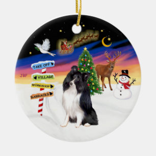 Xmas Magic - Bi Black Shetland Sheepdog Keramik Ornament