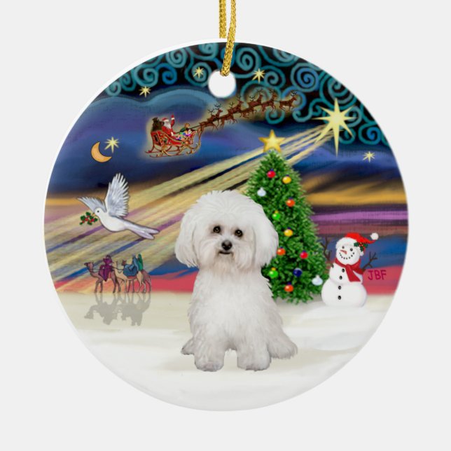 Xmas Magic - Bichon Frise 2 Keramik Ornament (Vorne)