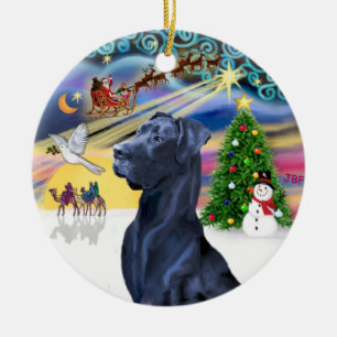Xmas Magic* - Blue Great Dane (Kopf) (natürliche O Keramik Ornament
