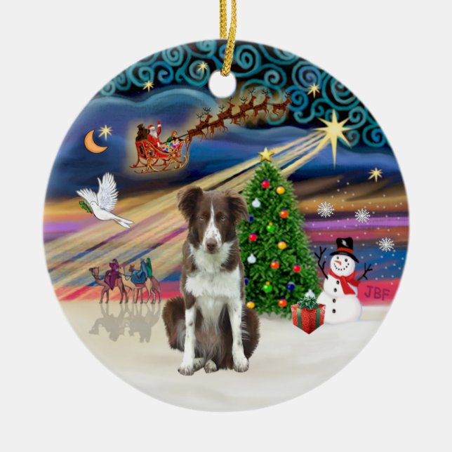 Xmas Magic - Border Collie (braun-weiß) Keramik Ornament (Vorne)